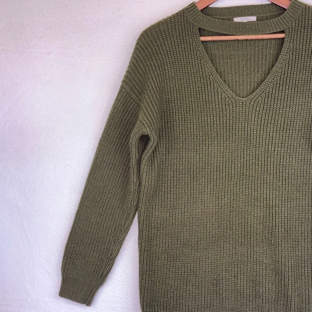JODIFL Y2K Women Green Knit Sweater Top‎ Long Sleeve Cutout V Oversized Medium
